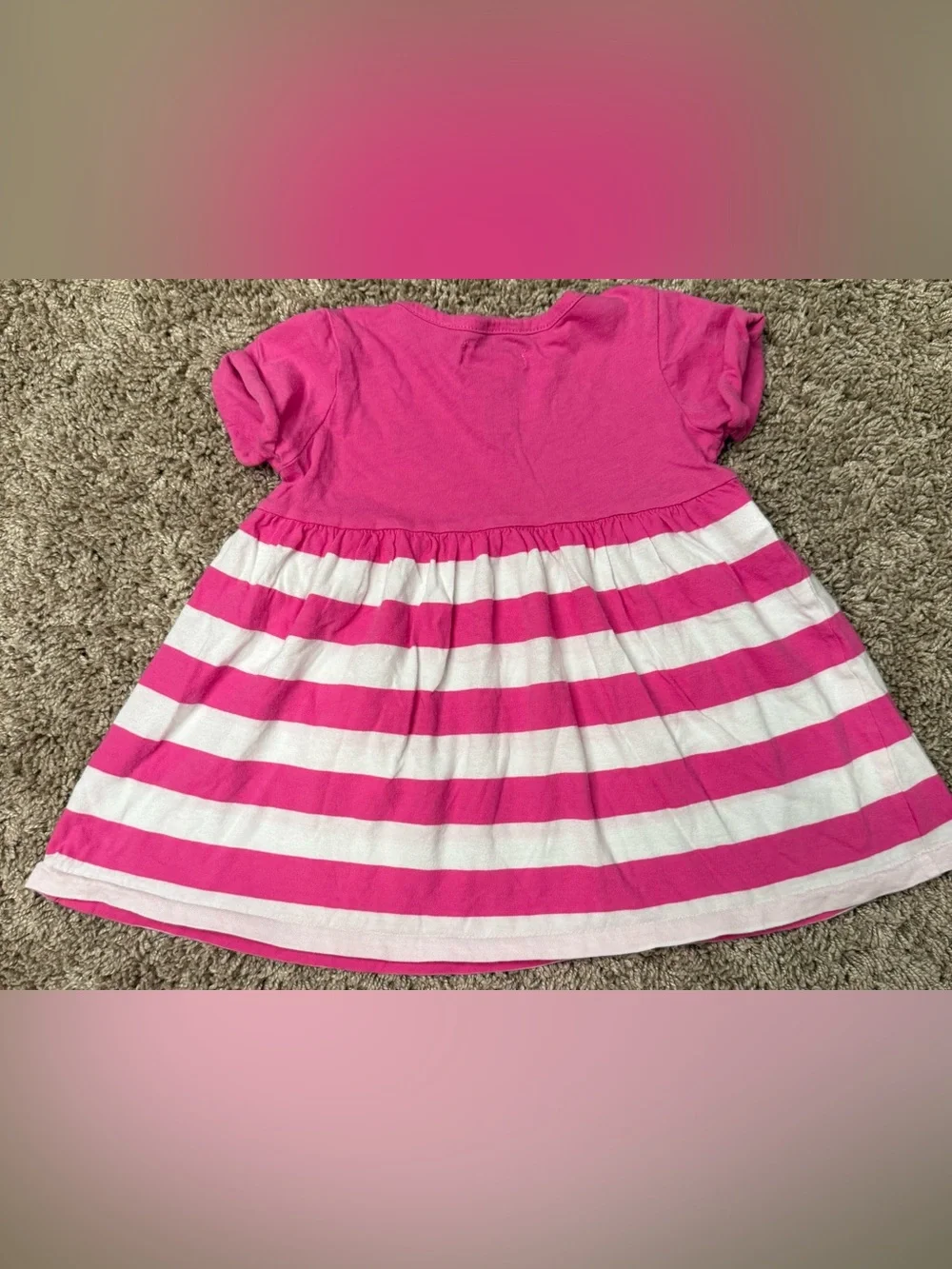 Ralph Lauren Baby Girl Pink White Striped Dress 6M Pony Logo Puff Sleeve